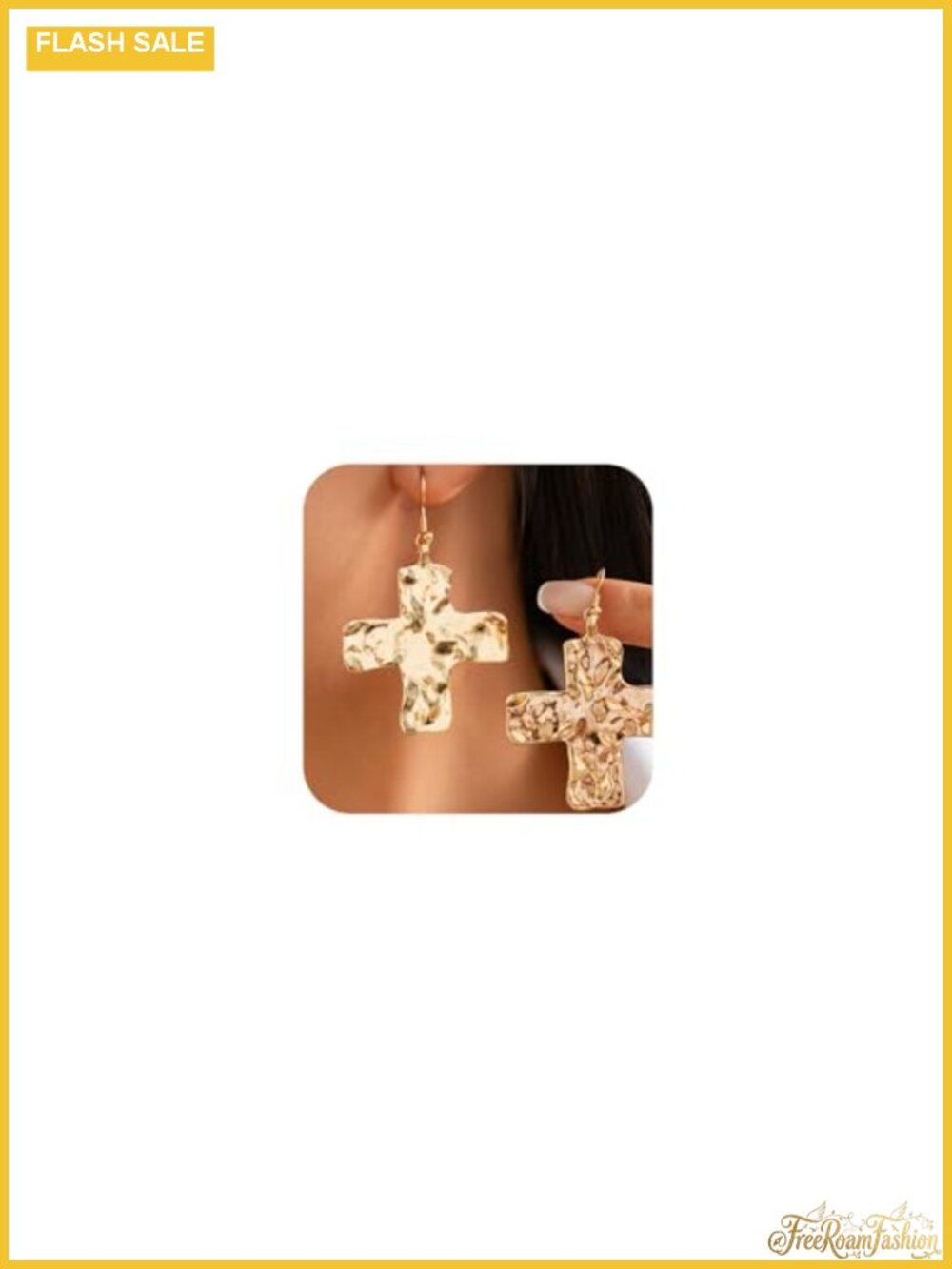 Chunky Hammered Cross Drop Dangle Earrings Women Statement Western